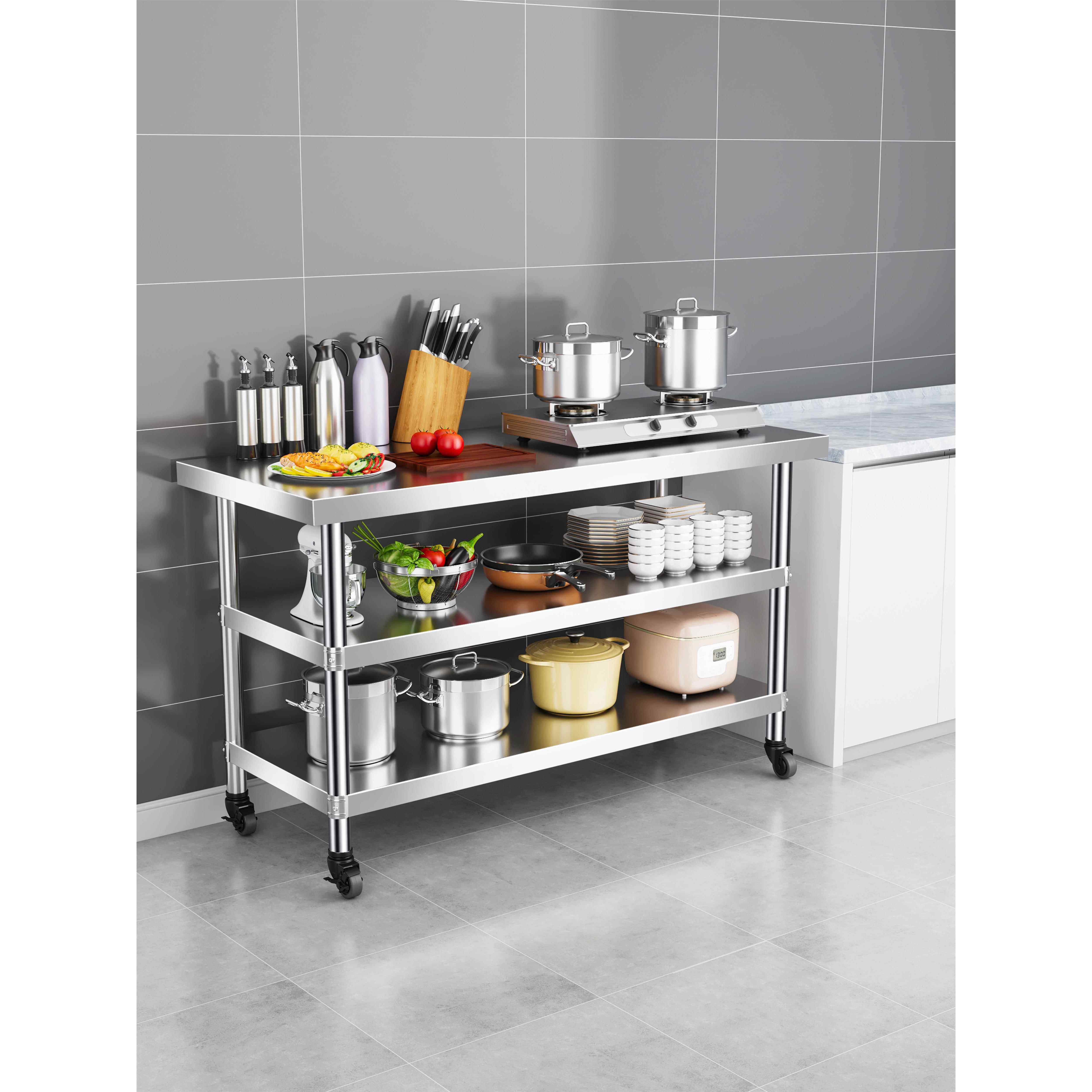 移动工作台厨房加厚不锈钢手术台微波炉储菜台带轮子,家装主材,商用厨房操作台/工作台,淘宝优惠券,粉丝福利购,淘宝优惠卷