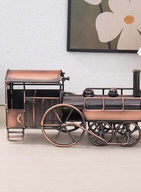 复古铁皮蒸汽火车头模型 欧式创意家居装饰摆件 金属工艺品620