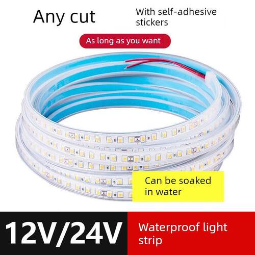 固体胶填充12V24V防水灯条不干胶Led水下池塘鱼缸户外照明专用灯