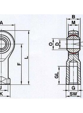 Fluro 杆端关节轴承 公制螺纹 M6 GIXSW 6 MS