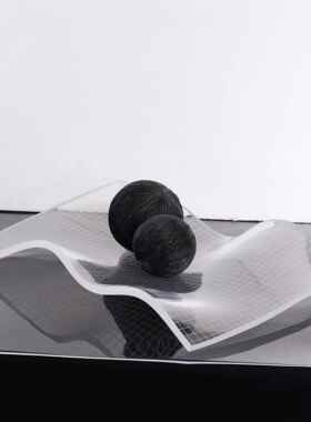 新款现代极简墅样酒板房店茶几桌面摆61370件工波浪亚别克力黑树