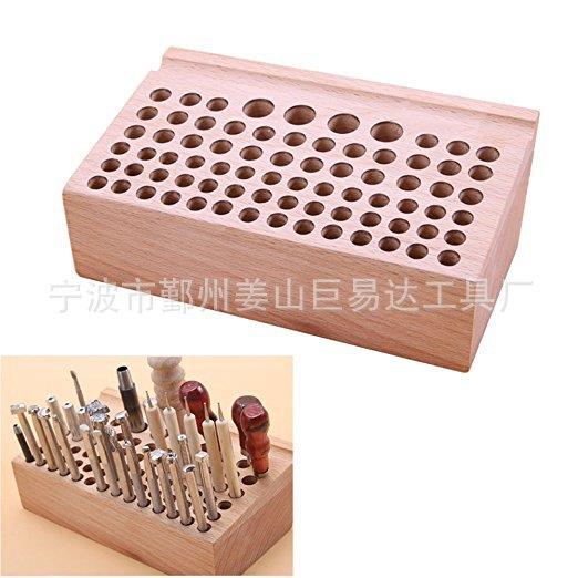 皮革工具架多孔木制工具台 皮艺工具 菱斩架 木制多孔工具台 76孔