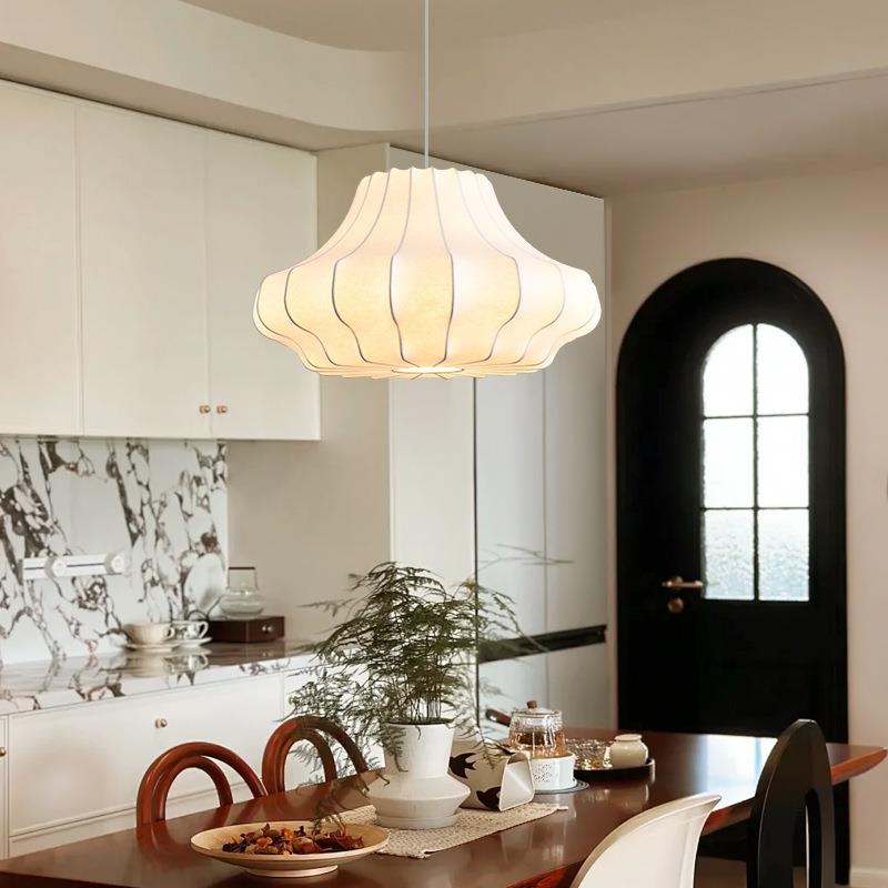 蚕丝吊灯中古诧寂风卧室房间设计师法式复古奶油风书房灯具