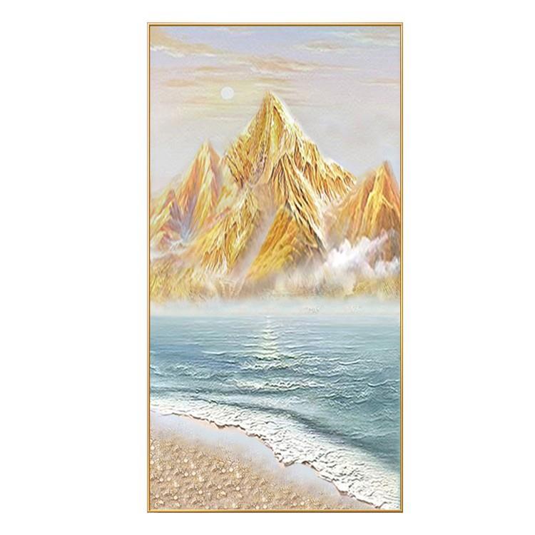 纯手绘金山海景客厅玄关立体实物装饰画莫奈日出印象风景油画挂画