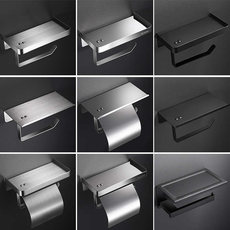 工程不锈钢卫生间纸巾架 厕所壁挂卷纸盒带收纳置物架 可免打孔