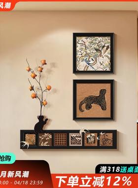 中风古玄关装饰100209画复古高级钱挂感走廊过道画金豹入户正对门