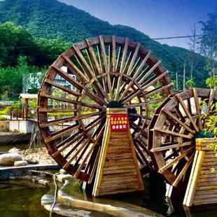 2022山区河道湖泊园艺观赏创意吸水田地灌溉钢木结构O型水车轮