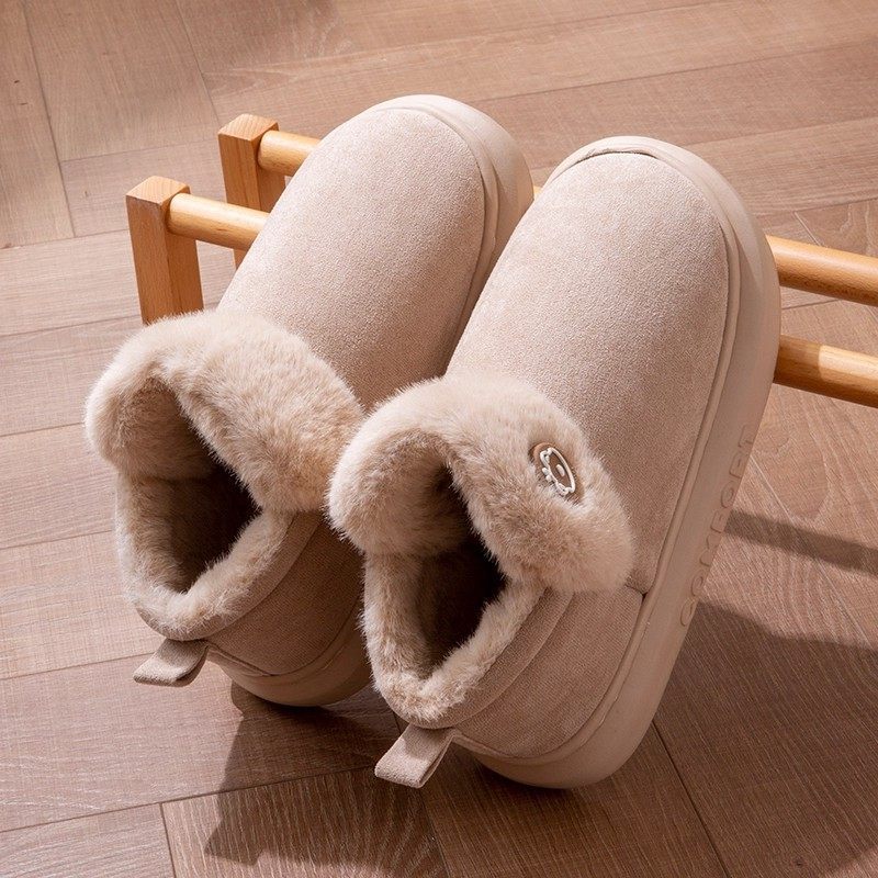 棉拖鞋秋冬款加绒加厚女款雪地靴包跟外穿踩屎感毛毛绒男士厚底
