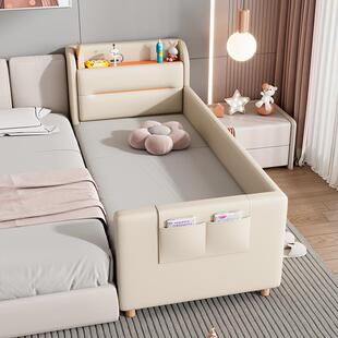 0A儿童储物拼接床白色男孩女孩单人床婴儿带护栏公主床加宽小床床