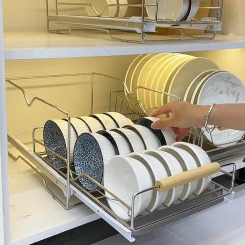 厨房碗碟抽拉收纳层架碗盘整体橱柜拉篮抽屉式放碗水槽沥水碗碟置