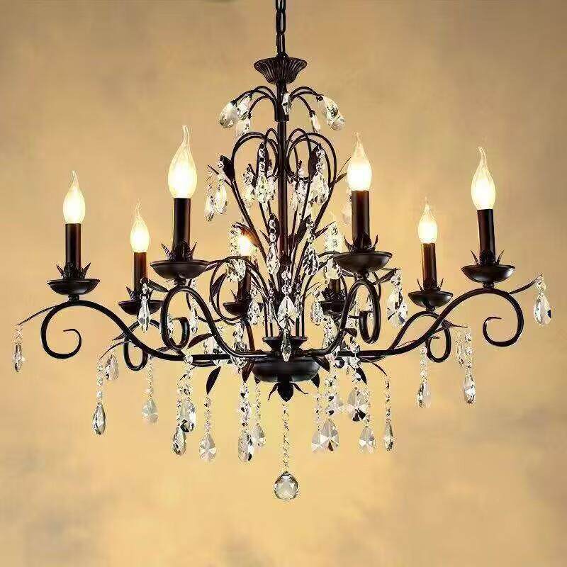 法式黑色水晶吊灯美式简约复古乡村客厅大气装饰高级感卧室房间灯