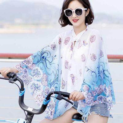 防晒衣女夏季骑车开车斗篷披肩外套纱巾女士雪纺丝巾