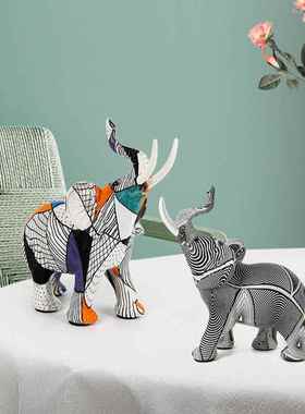 入门玄关摆件飘窗摆件装饰美式复古大象摆件家居饰品创意树脂工艺
