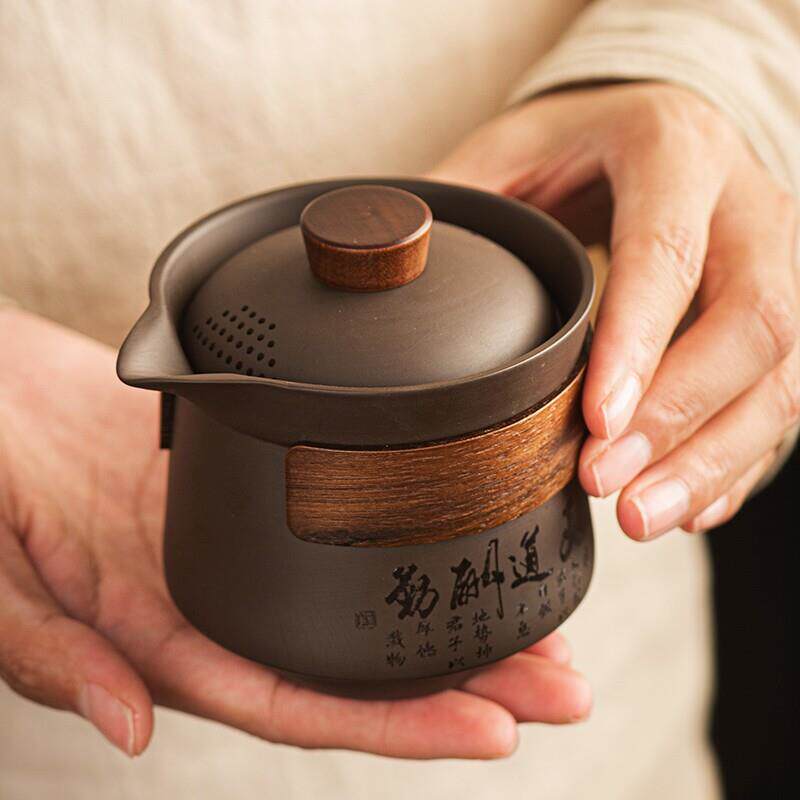 覆古紫砂手抓壶单壶盖碗茶杯防烫家用功夫旅行茶具陶瓷泡茶器高档