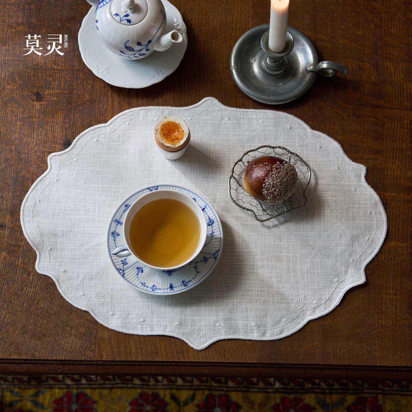 莫灵花语棉XIU麻刺绣餐垫艺水防防油餐餐巾法式桌垫装饰布拍摄道