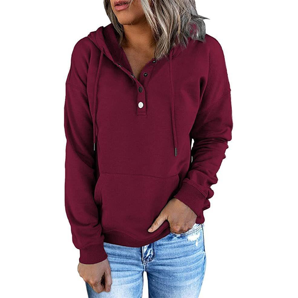 sweatshirt long loose hooded pocket sleeve Womens casual