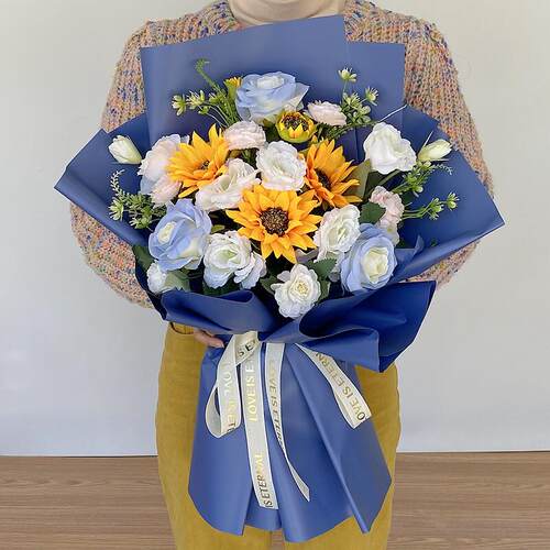 向日葵彷真花束舞台颁奖演讲献花年会毕业假花交车拍照道具手捧花