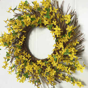 加密仿真迎春花花环节日装饰春季家居花圈门窗墙挂饰