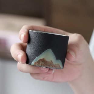 粗陶茶杯主人杯单杯陶瓷品茗杯创意粗陶复古功夫小杯碗 青山日式