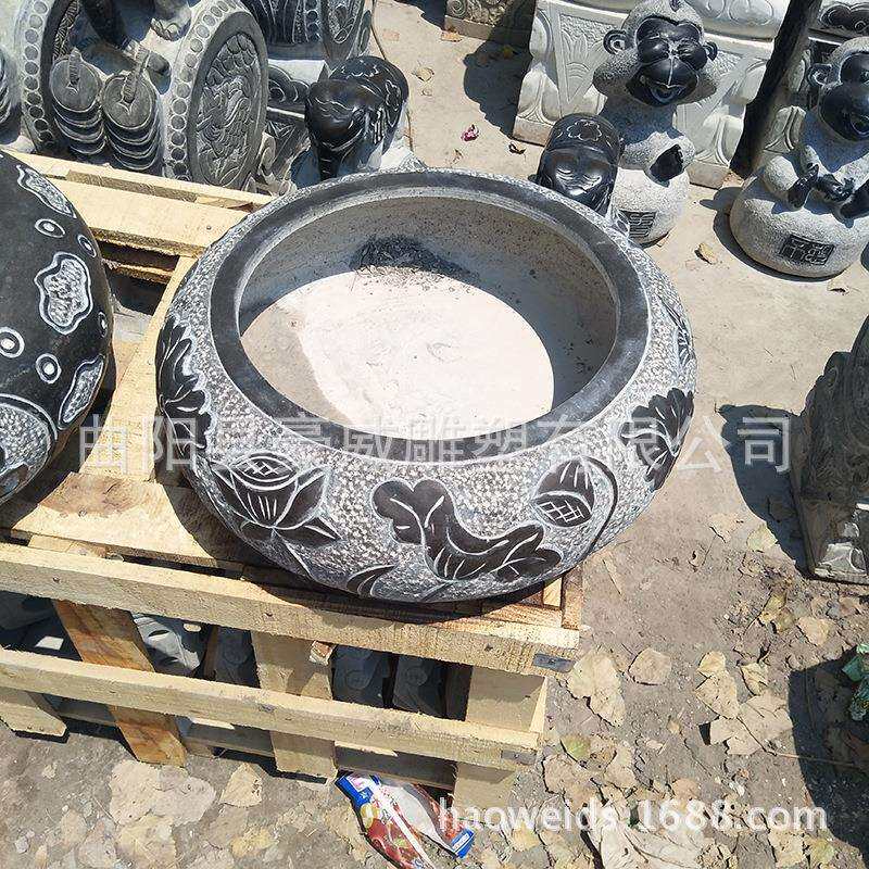 大理石仿古石雕青石鱼缸大缸青石做旧f雕刻水槽摆件石头鱼缸