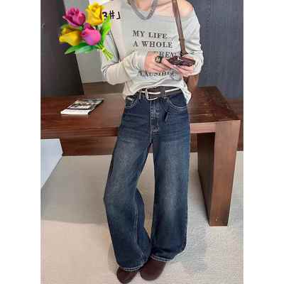2025新款秋冬款牛仔裤女梨型身材粗腿遮胯宽松时尚显瘦百搭阔腿裤