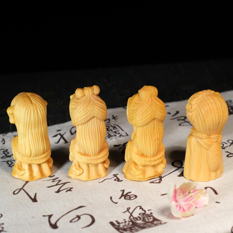四大美女黄杨木雕摆件卡通创意家居装饰手把件木质雕刻工艺品收藏