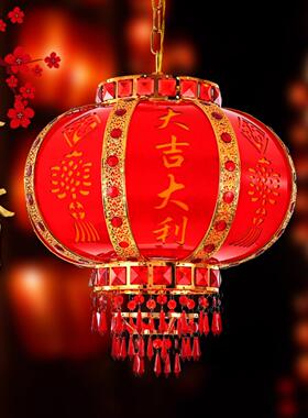 大红色春节结婚水晶旋转LED灯笼阳台门口插电吊灯大吉大利七彩宫