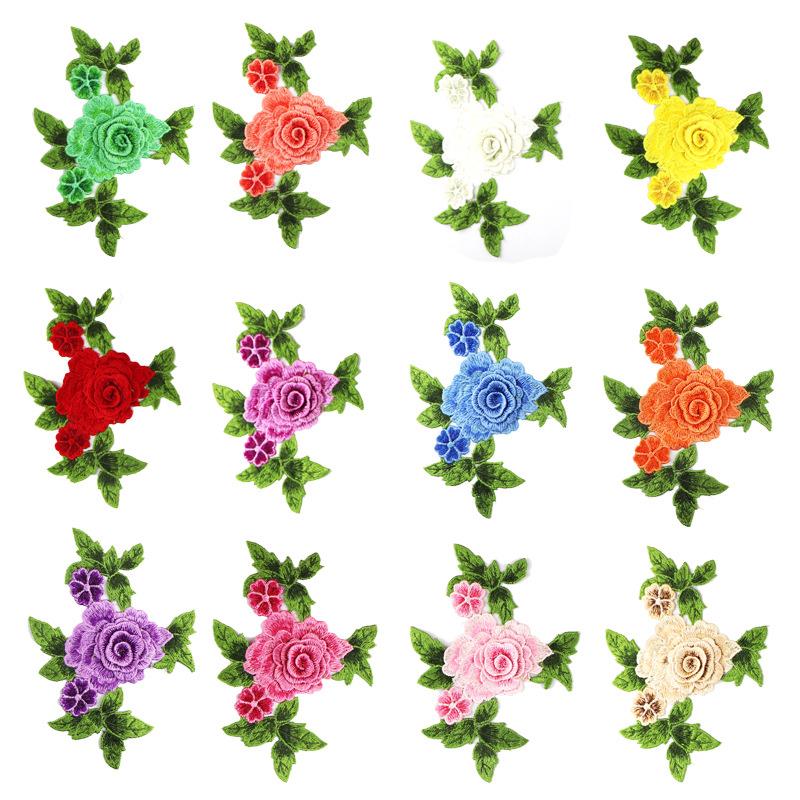 时尚水溶彩色刺绣布贴花个胸花绣章玫瑰花立体手工贴花服装辅料