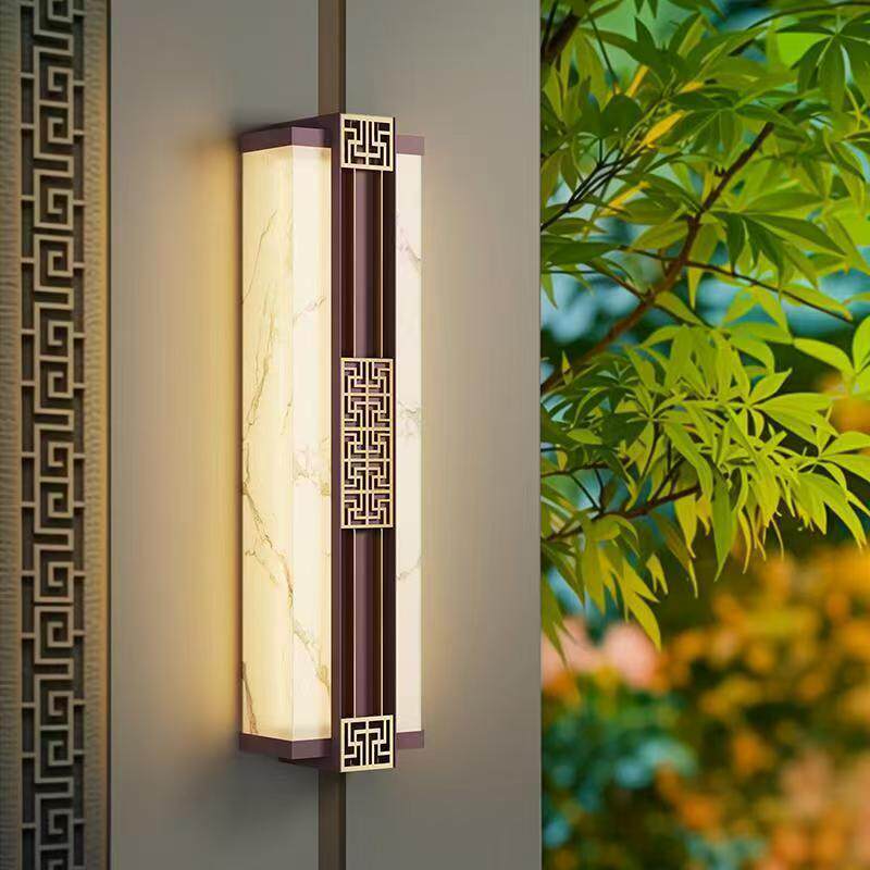 新中式户外防水太阳能壁灯别墅庭院大门外墙灯室外露台围墙灯照明