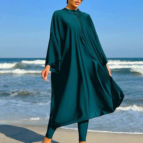 Womens Solid One-Piece Swimsuit & Long Sleeve Zip Open Front