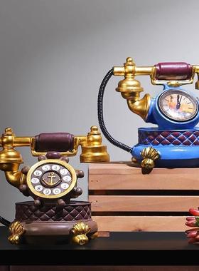马年摆件客厅高端精致摆件复古电话机模型钟表创意书房咖啡馆餐厅