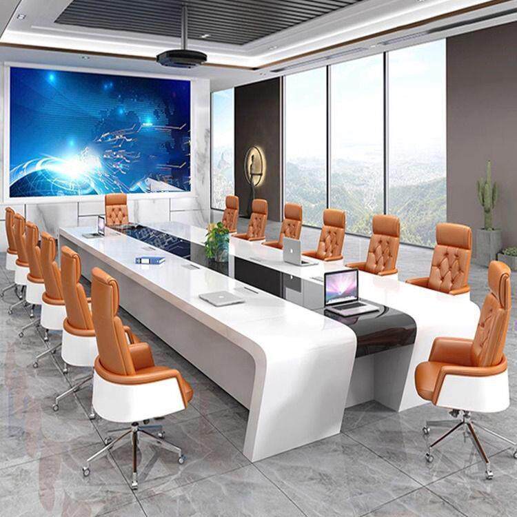 高档烤漆会议桌长桌简约现代大型会议室开会培训洽谈办公桌椅组合