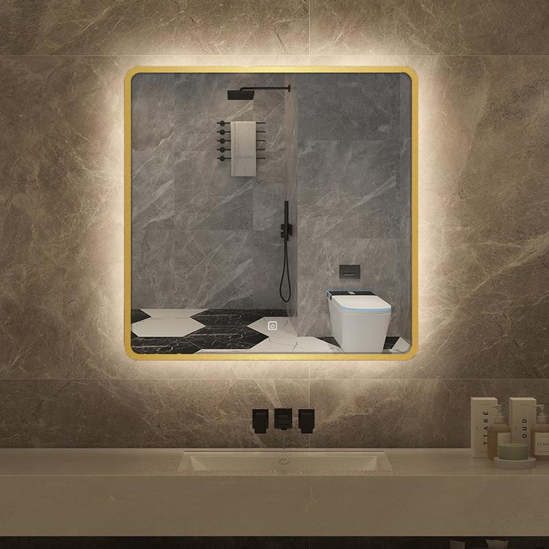 铝框正方形浴室镜子卫生间挂墙感应触摸智能镜高清led带灯化妆镜