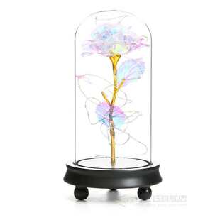 Gift For Girlfriend Hot Red Rose Flower In Glass Dome Woode