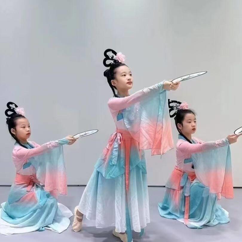 古典舞群舞伴舞剧目唤鱼清歌演出服女童艺考飘逸大摆裙民族舞蹈服