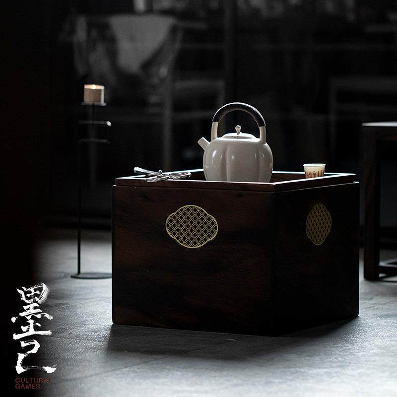 黑胡桃木炭炉 茶道配件火钵 煮茶炉箱 围炉取暖烤火箱柜