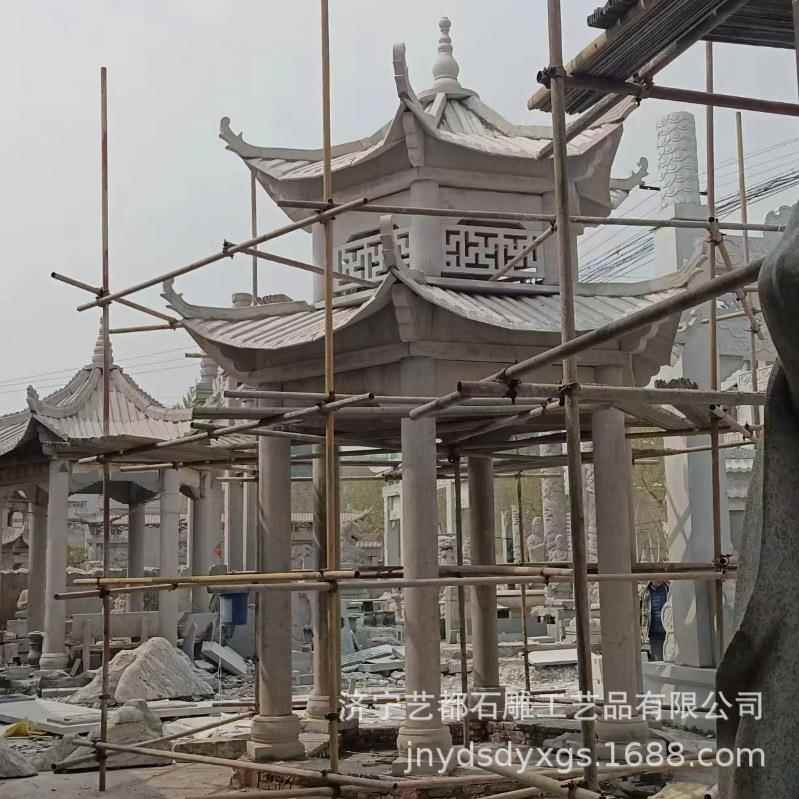 花岗岩石亭长廊本公司常年制作景区公园六角双层石凉亭四角石亭