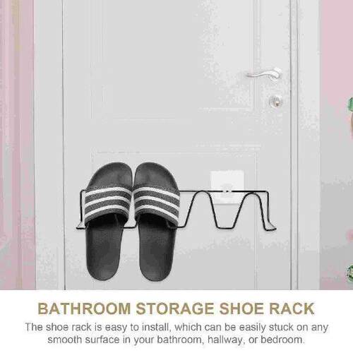 2PCS Wall Mounted Slippers Shoes Rack No Punch Iron Storage