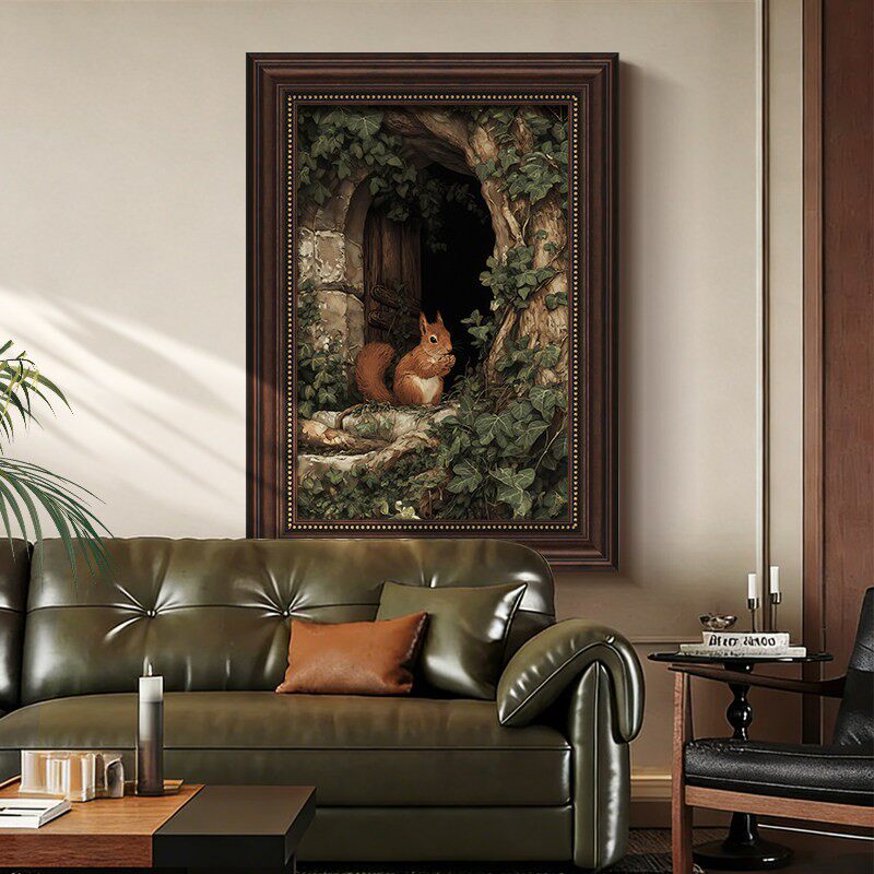 松鼠》法式中古风客厅装饰画高级感沙发背景墙挂画复古艺术玄关画盖布配件