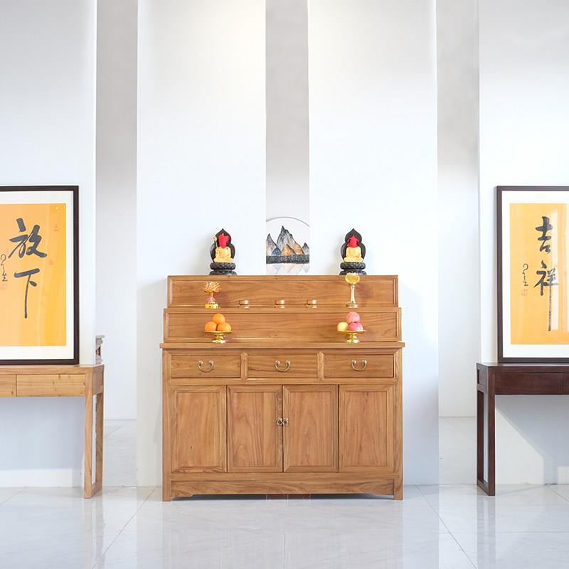 佛龛供桌可定制榆木实木佛台立柜带门供台家用三层观音财神供奉台图片