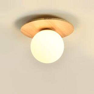 北欧日式 原木风入户玄关灯创意魔豆走廊阳台过道木艺吸顶灯