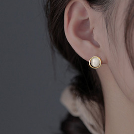 925纯银猫眼石耳钉女小众设计高级感轻奢耳环2021年耳饰女
