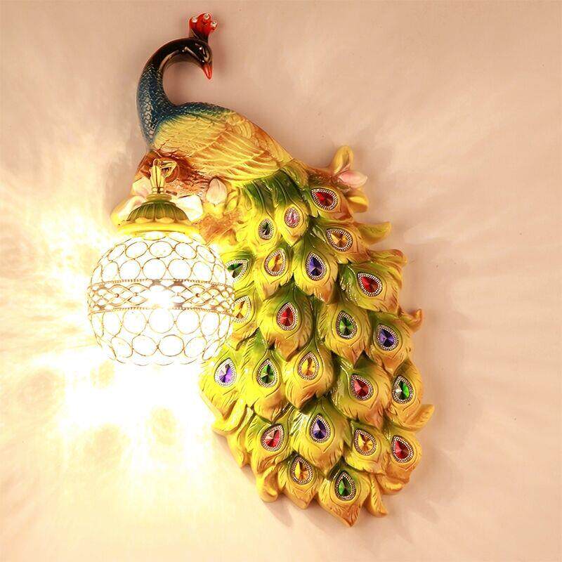 孔雀壁灯简约美式客厅卧室玄关东南亚创意装饰品灯具楼梯过道书房