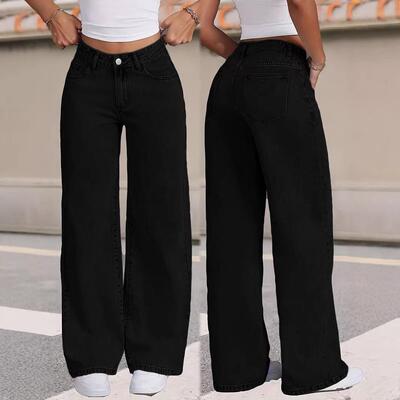 Women Fitting Straight Leg Jeans Side Pockets Y2K Fall