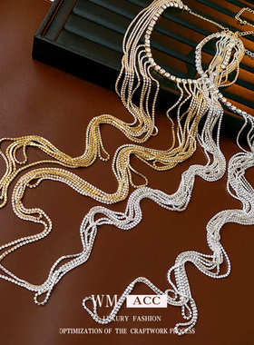 镶钻超闪流苏长款项链 辣妹气质个性锁骨链 时尚小众项饰女款批发