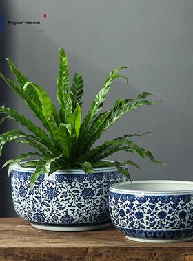 景德镇陶瓷青花瓷聚宝盆瓷缸瓷盆睡莲盆水培鱼缸花碗家居装饰摆件