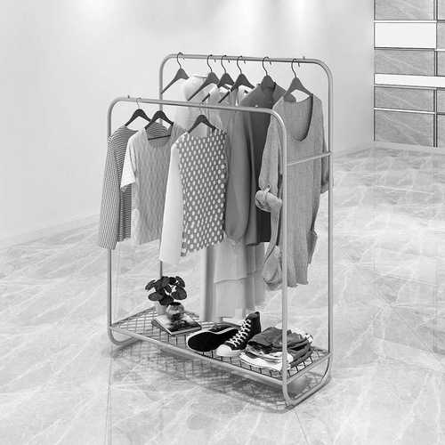 服装店中岛服装展示架双排挂衣架陈列架店铺中间货架北欧风银色新