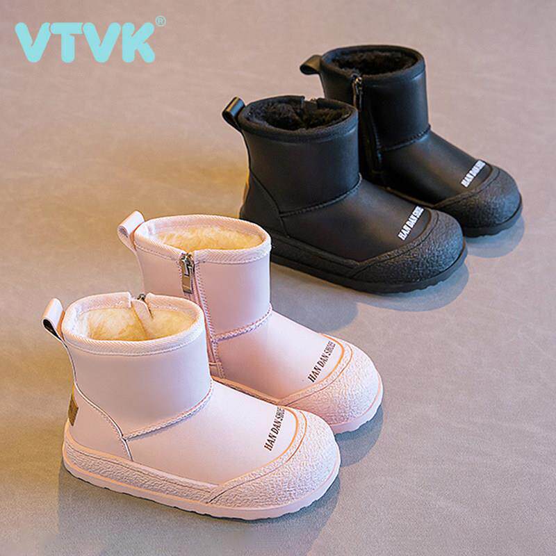VTVK女童棉鞋雪地靴2025冬季新款皮毛一体靴子加绒加厚男童短靴子