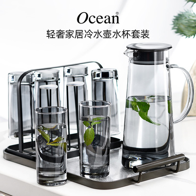 Ocean鸥欣客厅待客茶杯套装带把玻璃喝水杯家用耐高热水壶大容量
