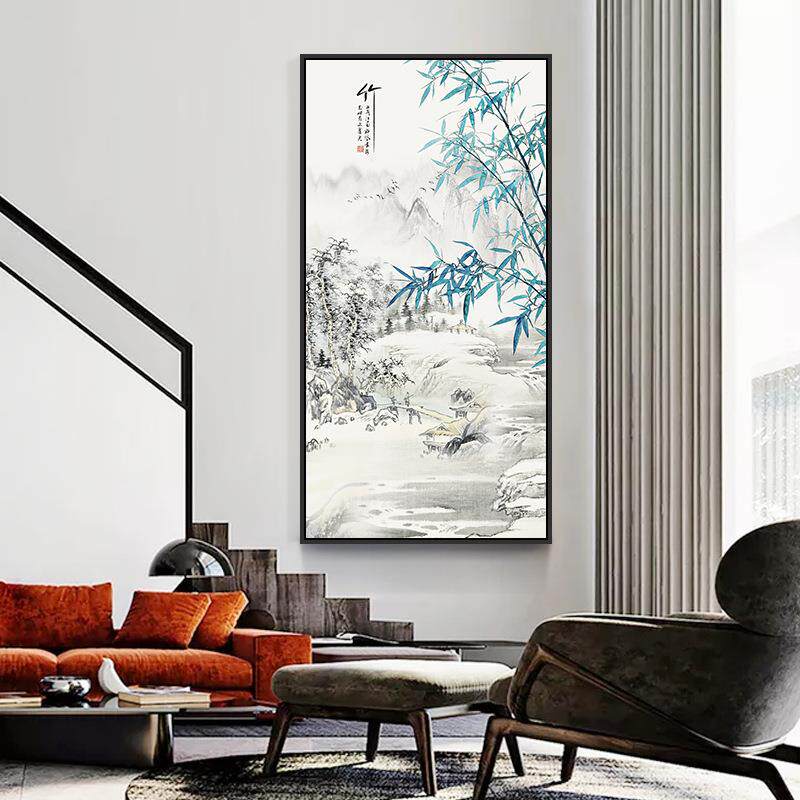 九鱼图入户玄关装饰画新中式走廊过道尽头墙面壁画黄金鱼中式挂画